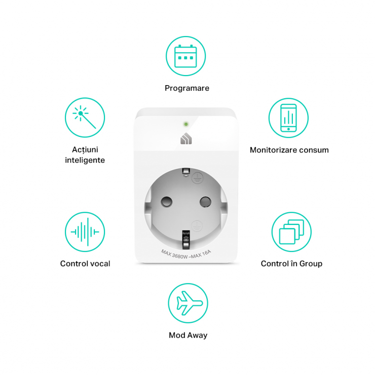 Imagine Priza inteligenta Wi-Fi Slim Kasa Smart 16A cu monitorizarea energiei, TP-LINK KP115