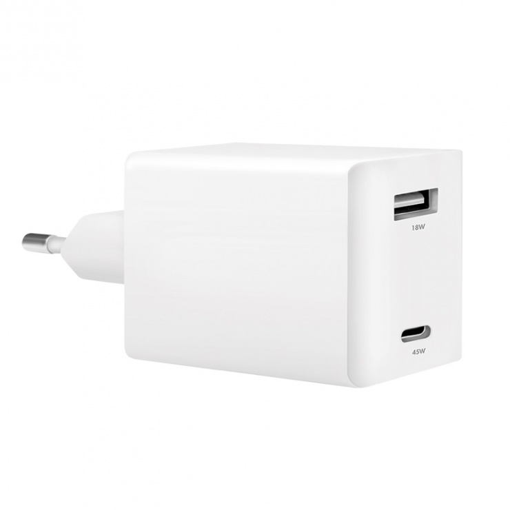 Imagine Incarcator priza 1 x USB-C + 1 x USB-A 3A/45W Alb, Loglink PA0230