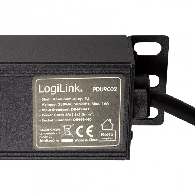 Imagine Prelungitor PDU 19" 9 prize Schuko 2m Switch ON/Off, Logilink PDU9C02