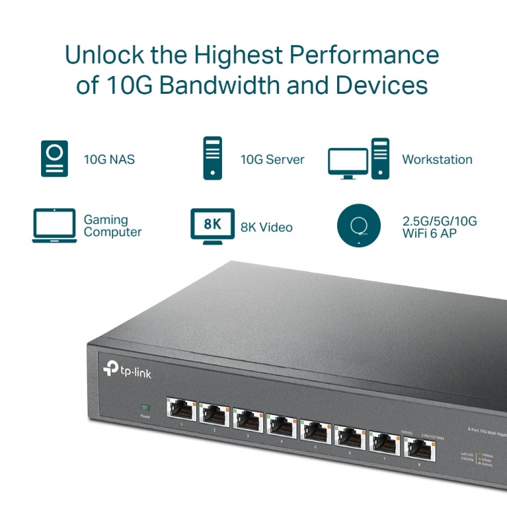 Imagine Switch Desktop/Rackmount 8 porturi 10Gbps, TP-LINK TL-SX1008