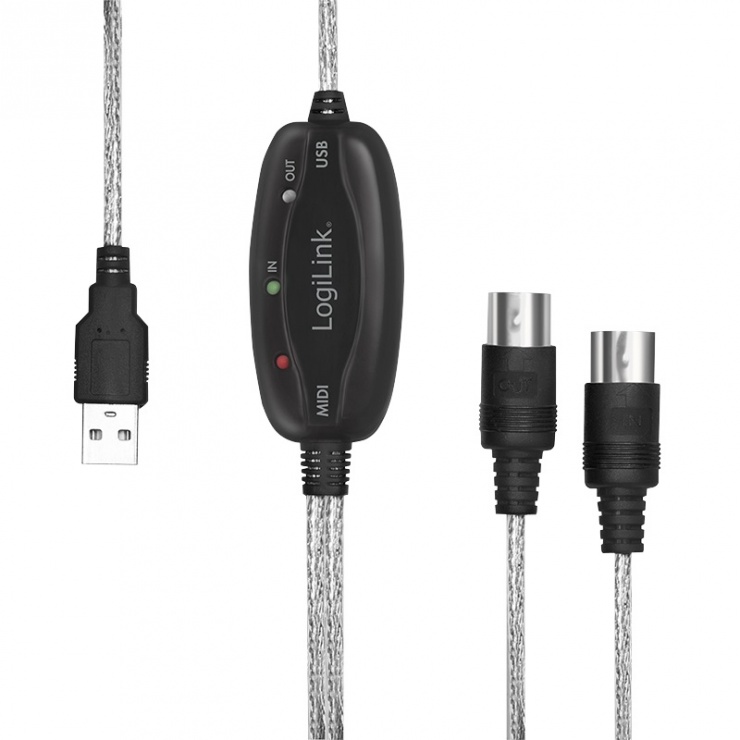 Imagine Adaptor USB la Midi 5 pini 1.9m, Logilink UA0037N