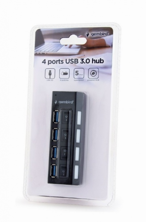 Imagine HUB USB 3.0 cu 4 porturi switch ON/OFF, Gembird UHB-U3P4-22