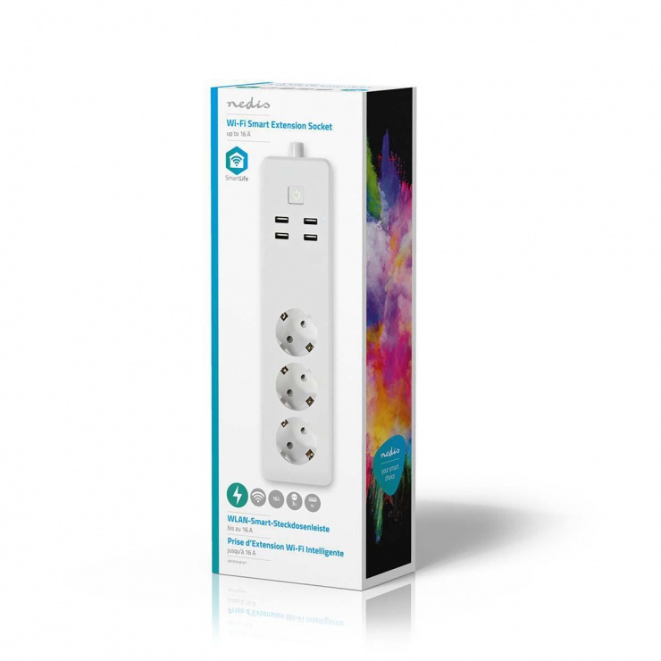 Imagine Prelungitor inteligent 3 prize + 4 x USB 1.8m 16A, Nedis WIFIP310FWT