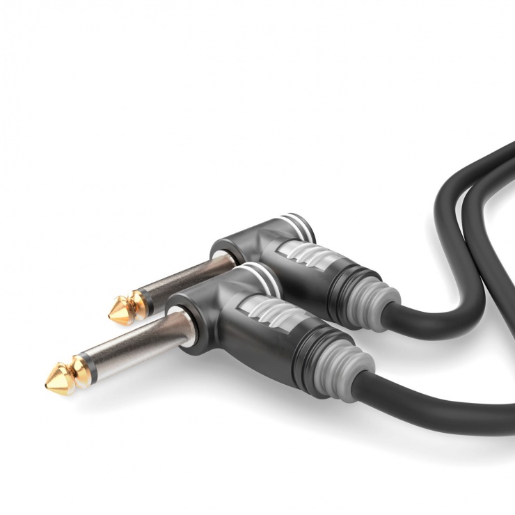 Imagine Cablu audio jack 6.35mm mono unghi 90 grade 0.3m T-T Negru, HBA-6A-0030