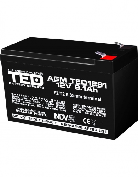Imagine Acumulator pentru UPS AGM VRLA 12V 9.1A, TED1291