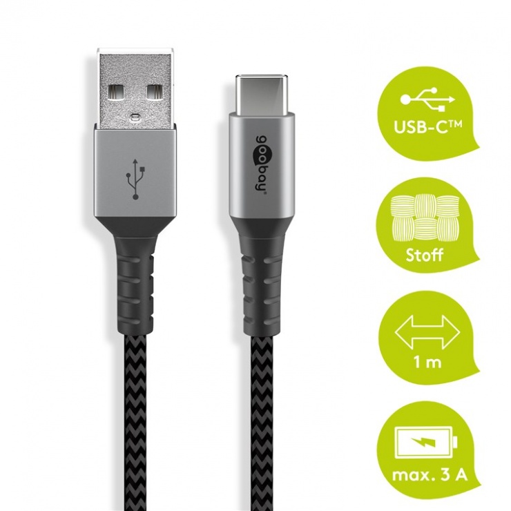 Imagine Cablu USB 2.0-A la USB type C T-T 1m, Goobay G49296
