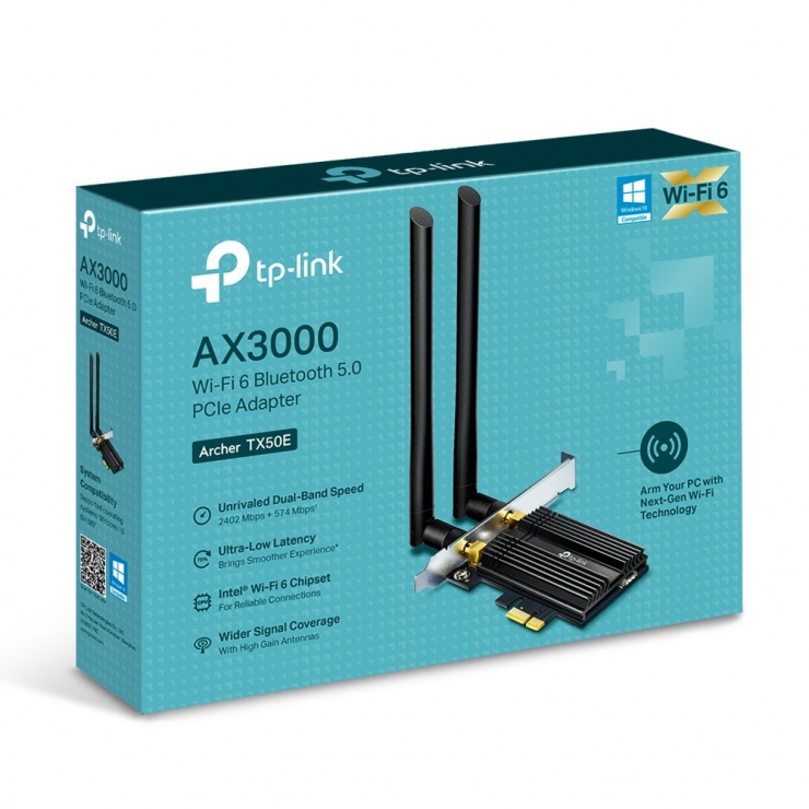 Imagine Adaptor PCI Express AX3000 Wi-Fi 6 Bluetooth 5.0, TP-LINK Archer TX50E