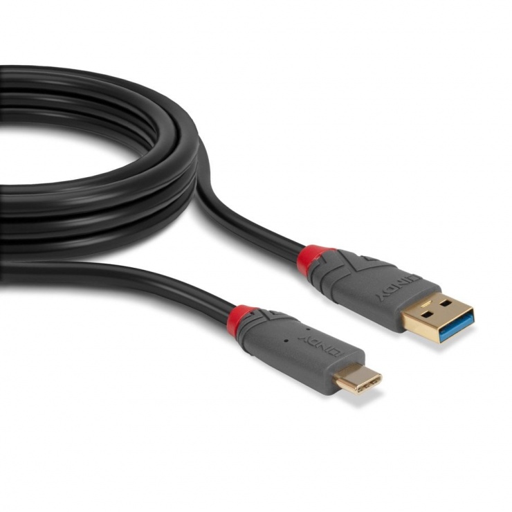 Imagine Cablu USB 3.1-A la tip C 1m T-T 5A PD (Power Delivery) Anthra Line, Lindy L36911