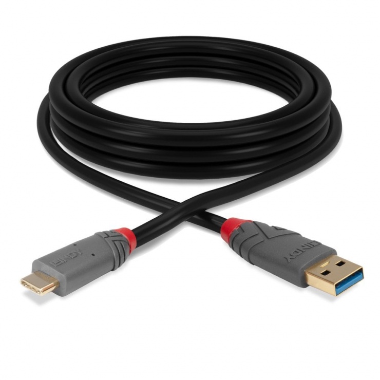 Imagine Cablu USB 3.1-A la tip C 0.5m T-T 5A Anthra Line, Lindy L36910
