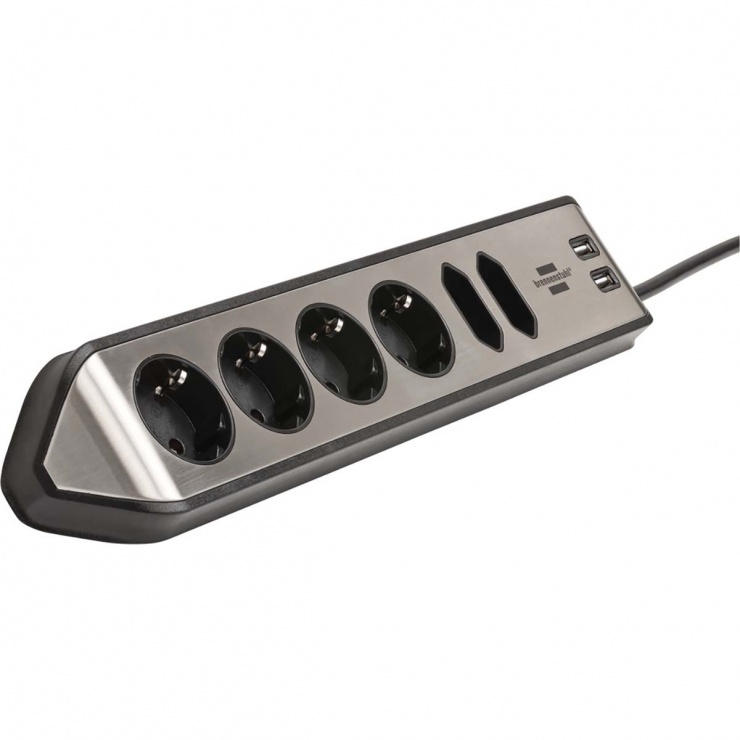 Imagine Prelungitor cu 6 prize Schuko + 2 x Euro + 2 x USB 2m, Brennenstuhl 1153590610