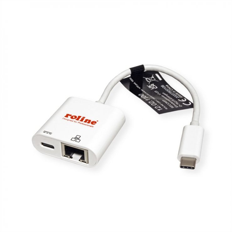 Imagine Adaptor retea USB 3.2 Gen2 type C la Gigabit LAN + alimentare 100W, Roline 12.02.1100