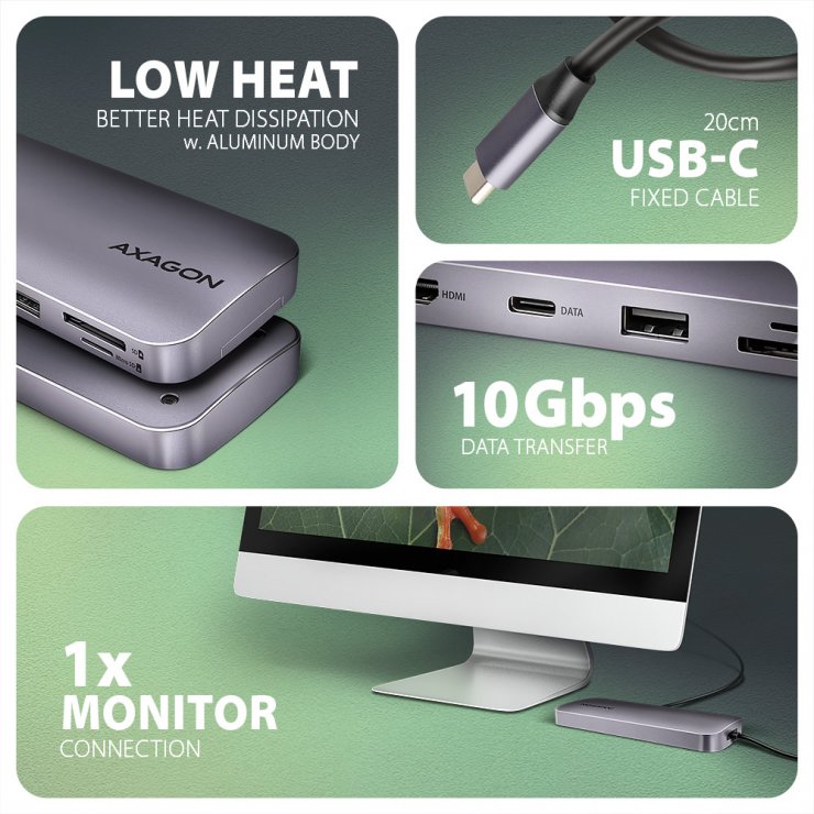 Imagine Docking station USB 3.2 Gen2 type C la HDMI 4K60Hz/USB-A/USB-C/slot SD+microSD/M.2 SATA+NVMe PD 100W