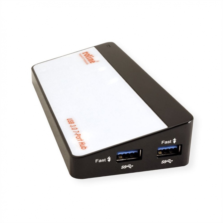 Imagine HUB USB 3.2 Gen1 cu 7 porturi USB-A + alimentare, Roline 14.02.5029