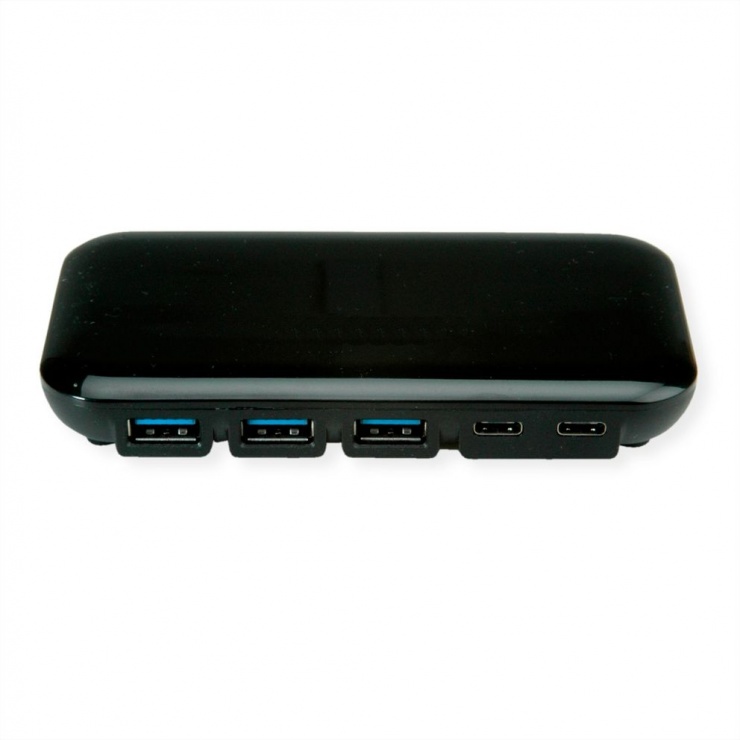 Imagine HUB USB 3.2 Gen 2 la 4 x USB-A + 3 x USB type C cu alimentare, Roline 14.02.5055