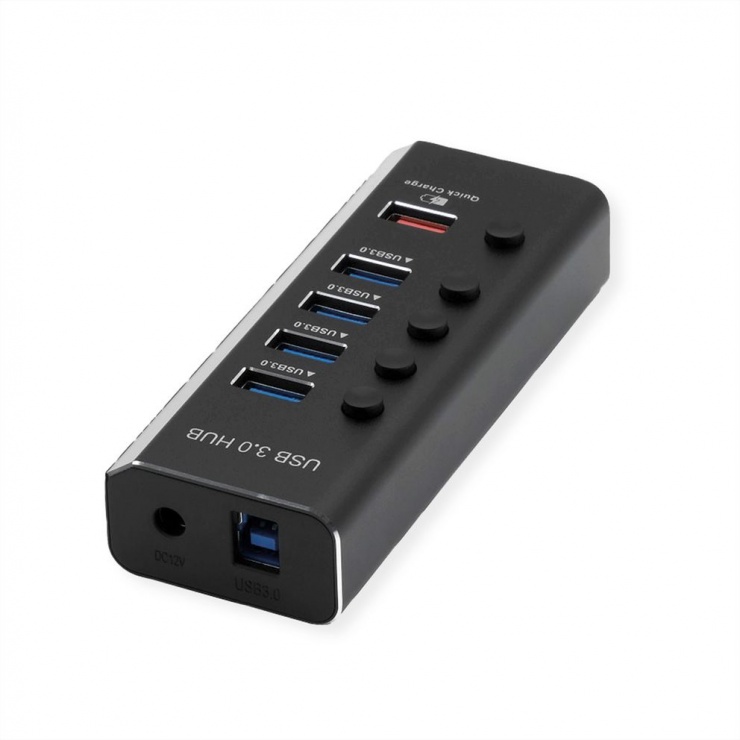 Imagine HUB USB 3.2 Gen1 la 5 x USB-A cu switch On/OFF, Roline 14.02.5058