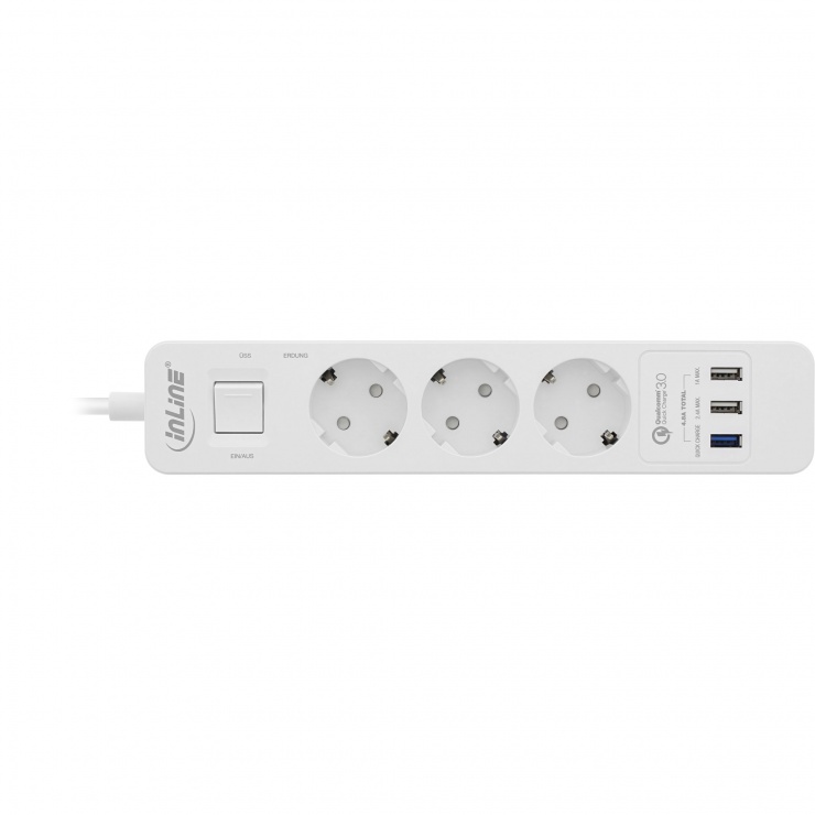 Imagine Prelungitor cu 3 x Schuko + 3 x USB-A Quick Charge 1.5m Alb, InLine IL16491