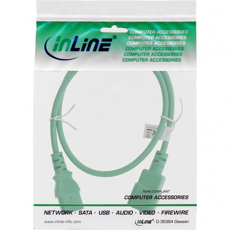 Imagine Cablu prelungitor alimentare C13 la C14 0.5m Verde, Inline IL16505G