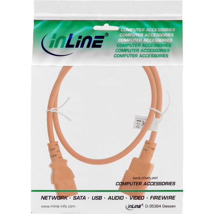 Imagine Cablu prelungitor alimentare C13 la C14 0.3m Orange, Inline IL16503O