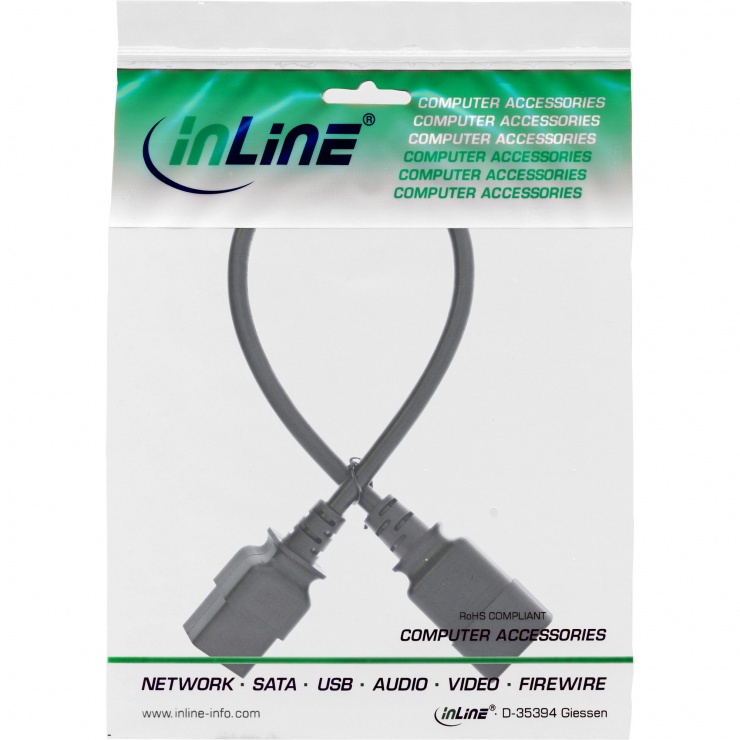 Imagine Cablu prelungitor alimentare C19 la C20 0.3m Negru, Inline IL16641J