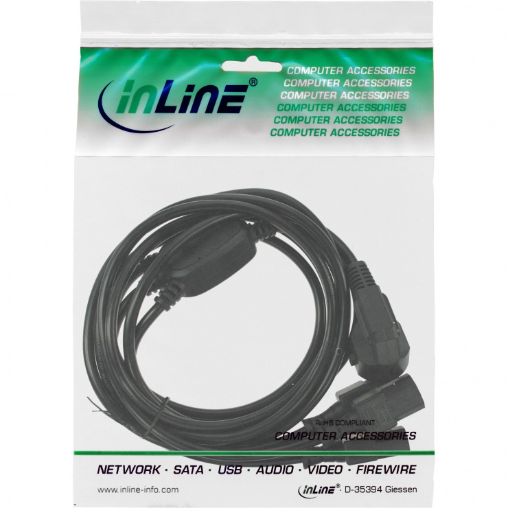 Imagine Cablu alimentare Y Schuko la 3 x C13 5m Negru, InLine 16657I
