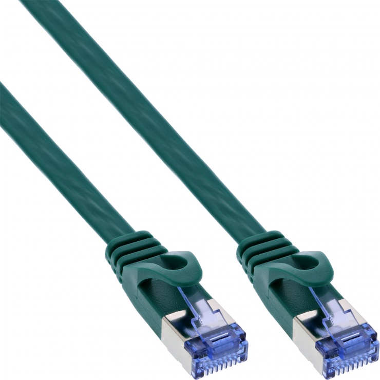 Imagine Cablu de retea RJ45 flat FTP Cat.6A 10m Verde, InLine IL71800G