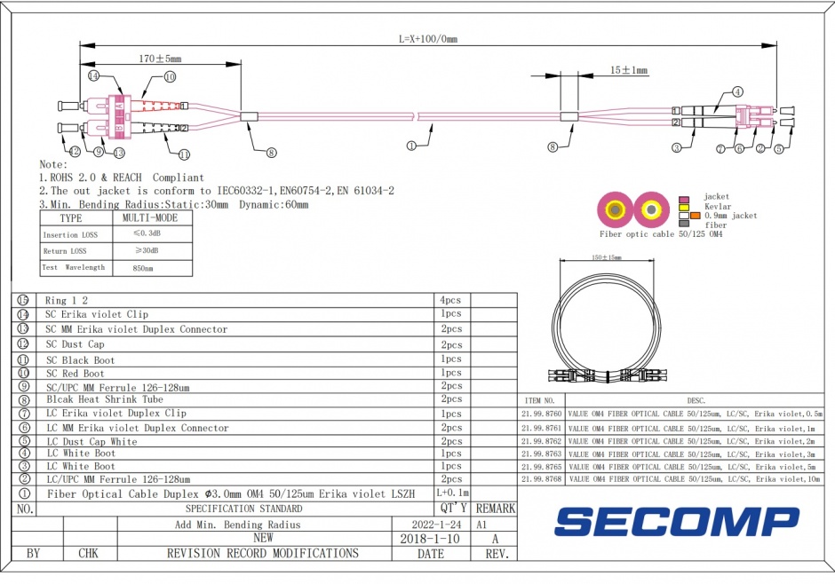 Imagine Cablu fibra optica LC-SC OM4 duplex multimode 1m, Value 21.99.8761