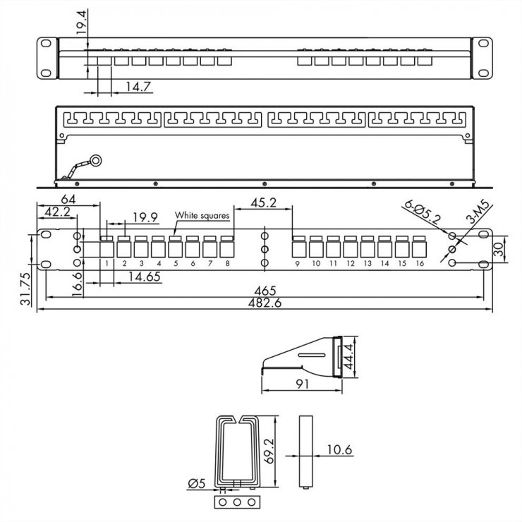 Imagine Patch panel 19" pentru 16 module Keystone cu organizator cabluri Negru, Roline 26.11.0363