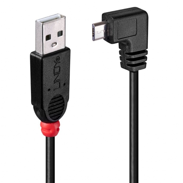 Imagine Cablu USB 2.0 la micro USB-B unghi dreapta 2m T-T Negru, Lindy L31977