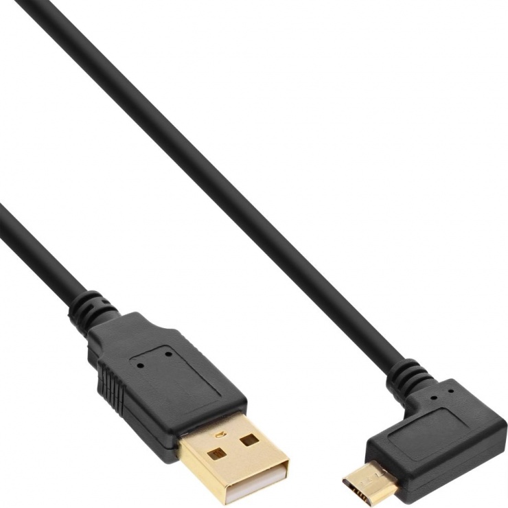Imagine Cablu USB 2.0-A la micro USB-B unghi 90 grade T-T 2m, InLine IL31720T