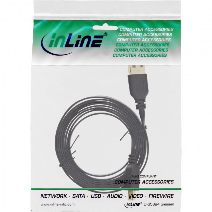 Imagine Cablu mini USB 2.0 la USB-A flat 5m Negru, InLine IL31850F