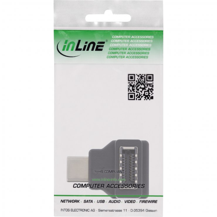 Imagine Adaptor USB type C la USB 3.2 pin header unghi 90 grade T-M, InLine IL33446L