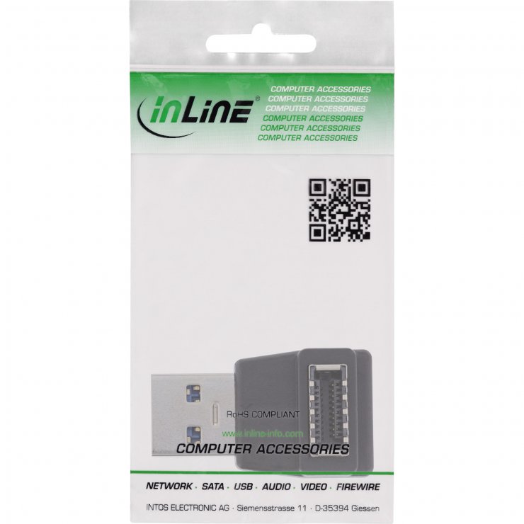 Imagine Adaptor USB-A la USB 3.2 pin header unghi 90 grade T-M, InLine IL33446M