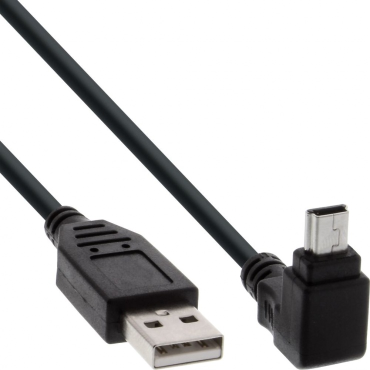 Imagine Cablu USB 2.0 la mini USB unghi sus 2m Negru, InLine IL34120