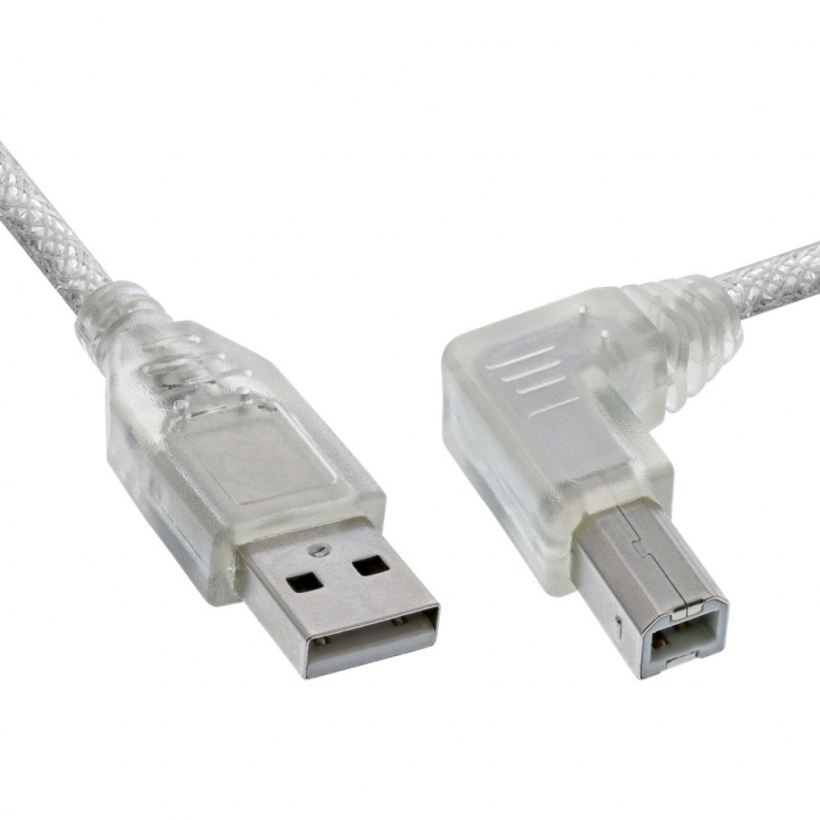 Imagine Cablu de imprimanta USB-A 2.0 la USB-B drept/unghi 90 grade dreapta 1m Transparent, InLine IL34519R