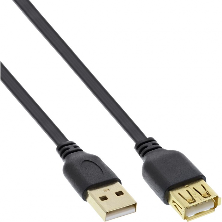 Imagine Cablu prelungitor USB 2.0 T-M flat 2m Negru, InLine IL34620F