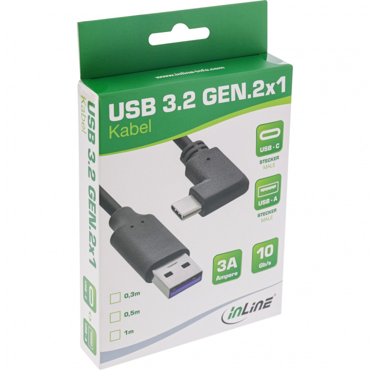 Imagine Cablu USB 3.2 Gen2-A la USB type C drept/unghi 90 grade T-T 1m, InLine IL35711W