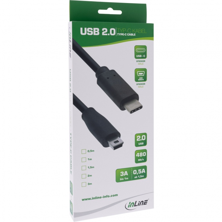 Imagine Cablu USB 2.0 type C la mini USB T-T 3m, InLine IL35753