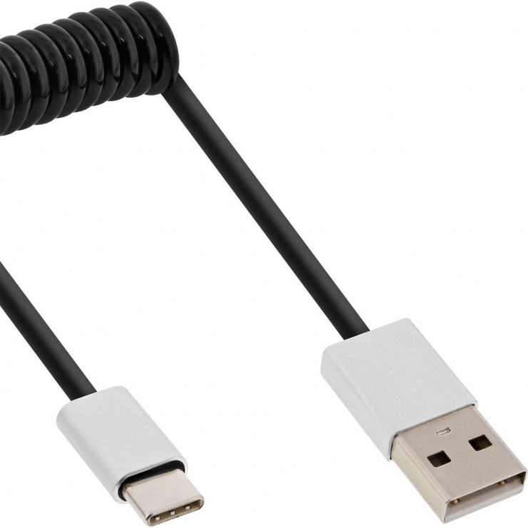 Imagine Cablu USB 2.0 type C la USB-A spiralat 1m, InLine IL35871