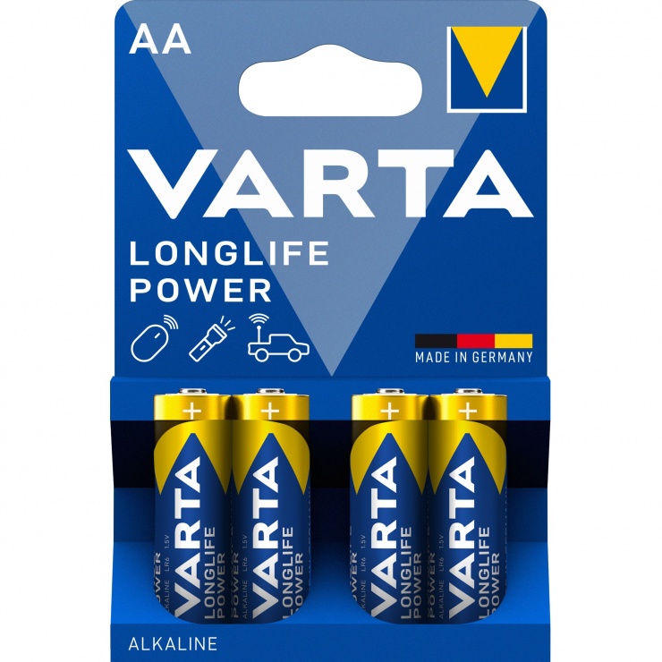 Imagine Set 4 buc baterie alcalina LongLife Power AA/LR6, Varta