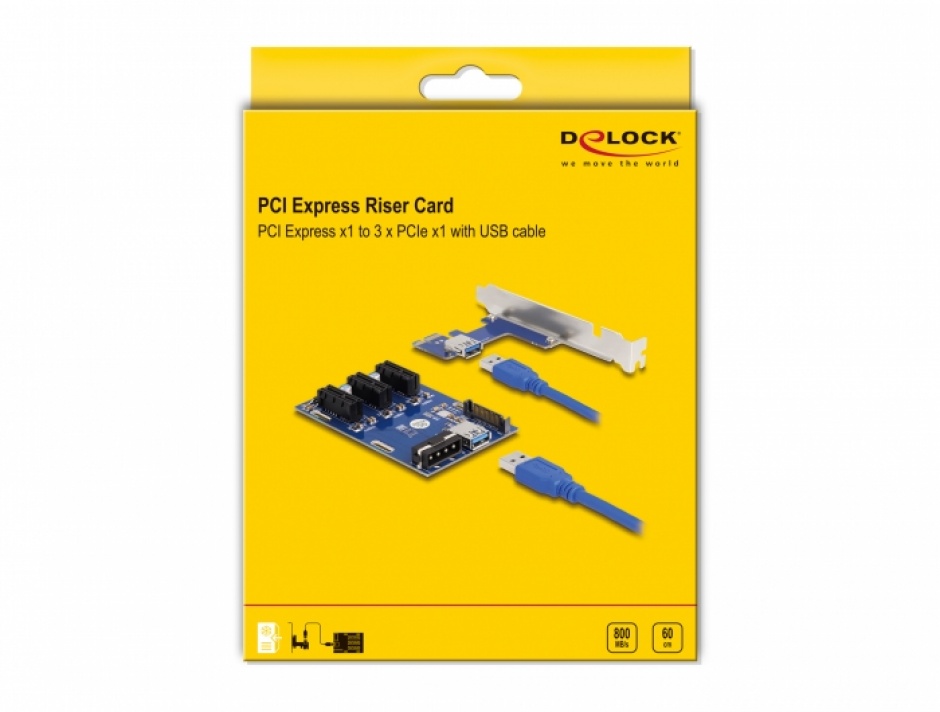 Imagine Riser card PCI Express la 3 x PCIe cablu USB 50cm, Delock 41442