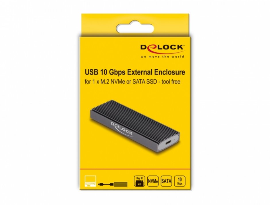 Imagine Rack extern USB 3.2 type C pentru SSD M.2 NVMe PCIe si SATA, Delock 42019
