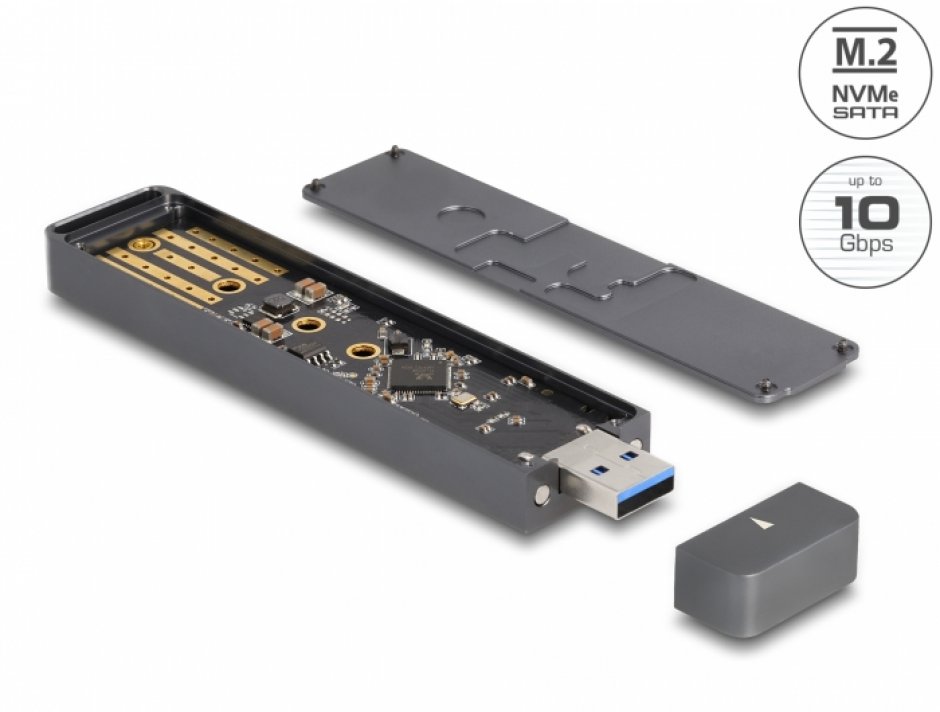 Imagine Rack extern USB 3.2-A la M.2 NVME PCIe/SATA SSD, Delock 42021