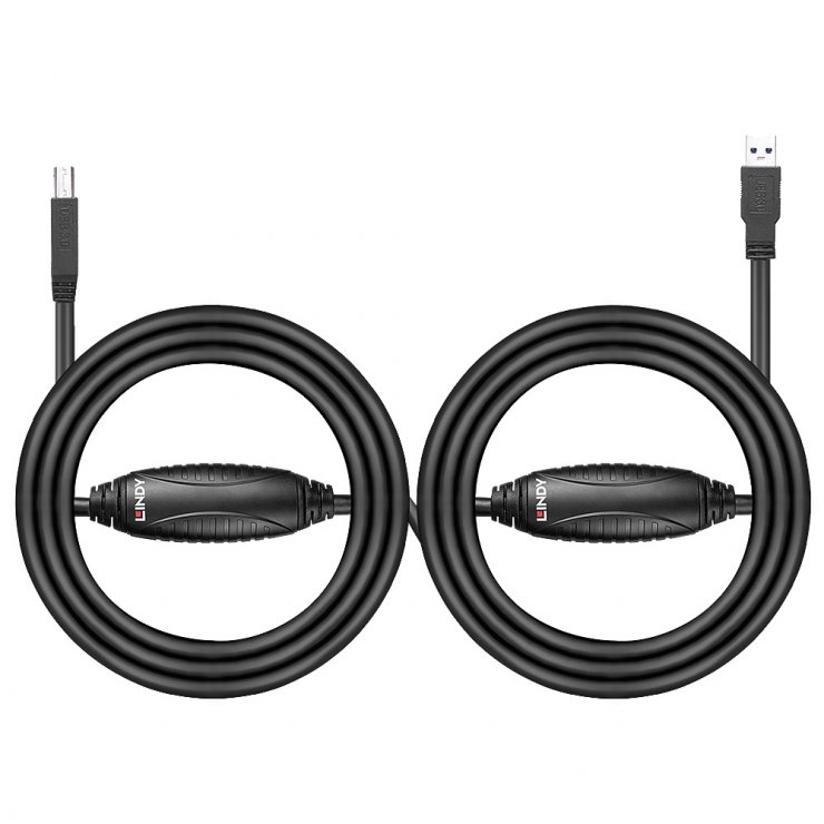 Imagine Cablu USB 3.0 tip A la tip B activ T-T negru 10m, Lindy L43098
