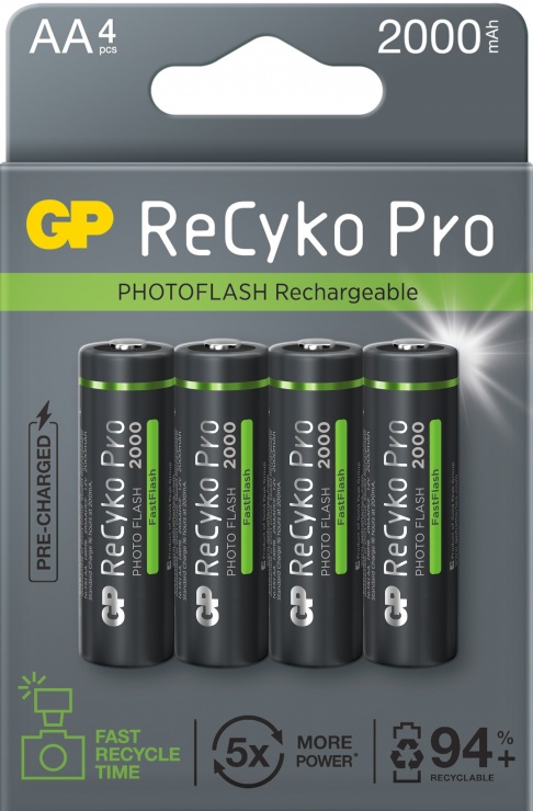 Imagine Set 4 buc acumulator PHOTOFLASH ReCyko Pro 2000mAh AA/LR6 1.2V NiMH, GP Batteries GPRHC212F002