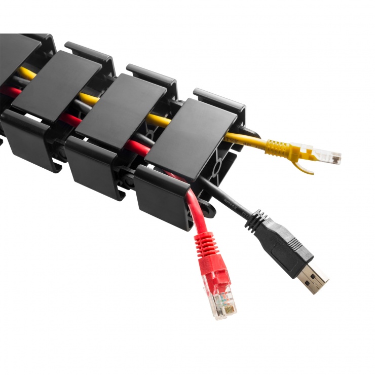 Imagine Organizator cabluri/canal cablu inaltime reglabila 68x36mm max. 1.28m Negru, InLine IL59996A