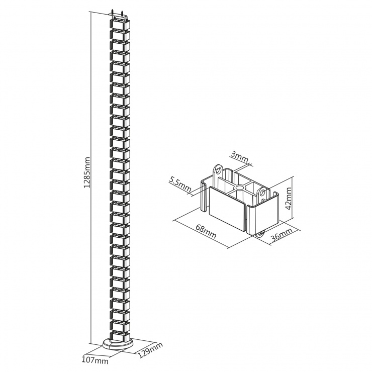 Imagine Organizator cabluri/canal cablu inaltime reglabila 68x36mm max. 1.28m Silver, InLine IL59996B