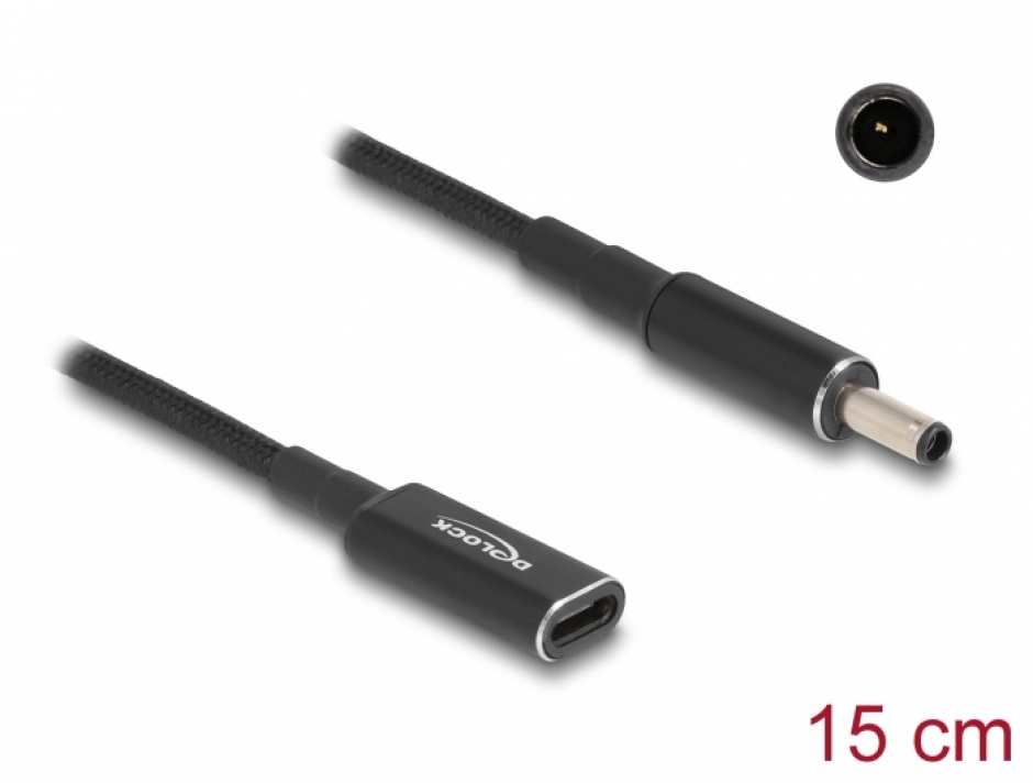 Imagine Adaptor de incarcare laptop USB type C la Dell 4.5 x 3.0 mm M-T 0.15m, Delock 60036