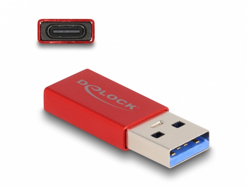 Imagine Adaptor activ USB 3.2 Gen2-A la USB type C T-M Rosu, Delock 60044