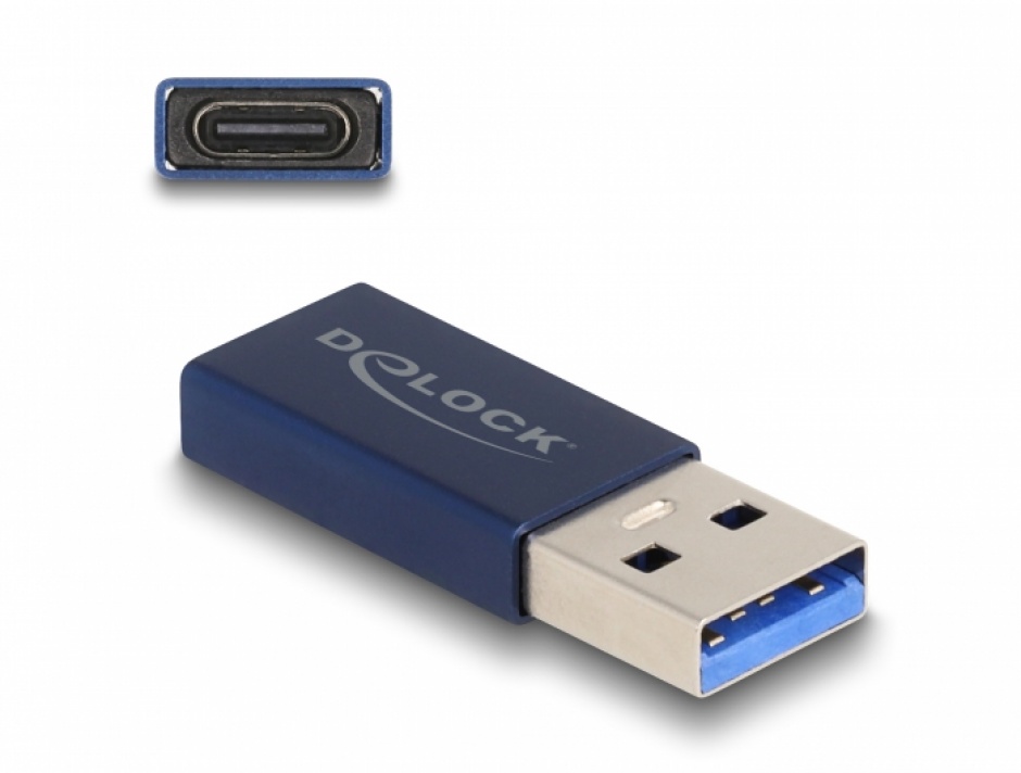 Imagine Adaptor activ USB 3.2 Gen2-A la USB type C T-M Albastru, Delock 60049