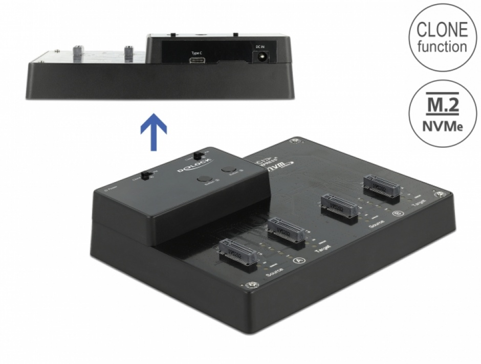 Imagine Docking station pentru 4 x M.2 NVMe PCIe SSD cu functie de clona, Delock 64124